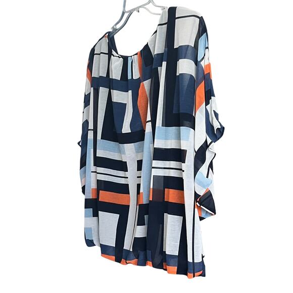 ALFANI KIMONO SLV RND NECK BLOUSON HEMLINE BLOUSE, WOMENS, XL, GREY BLUE ORANGE - Picture 7 of 11